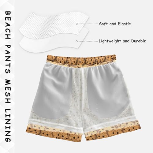 Pigsaly Cute Chocolate Chips Cookies Boys Swim Trunks Brown Biscuit Toddler Beach Board Shorts Baby Summer Bathing Suit 2T4