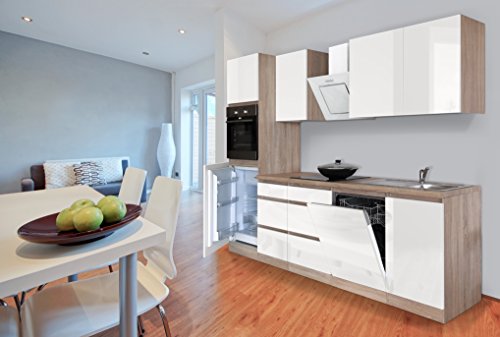 Respekta Lorena Küchenzeile, Holzwerkstoff, Weiß, 280 cm