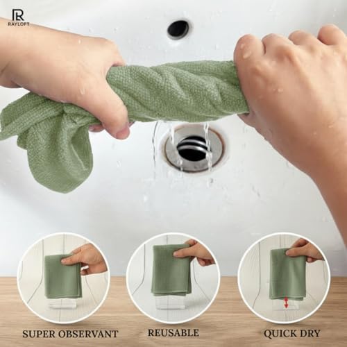Image of Microfiber Cleaning Cloth Roll - 20 Reusable Washable Pre-Cut Towels | Tear-Away Kitchen Cleaning Cloth for Counters, Glass, Utensils, Appliances, & Home Surfaces - 25x25 cm Green