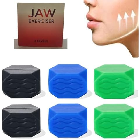 Jaw Trainer for Men Women 6Pcs Jaw Exerciser Silicone Face Chew Jawline Shaper Sculptor Jaw Toner Strengthener-3 Resistance Levels-Double Chin Eliminator Neck Exercise Tool-Mewing Jaw Line Gum Cover