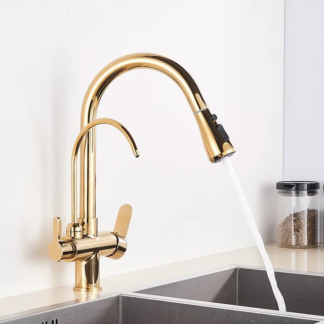 Robinet trois en un avec douchette extractible pour eau filtrée chaud et froid