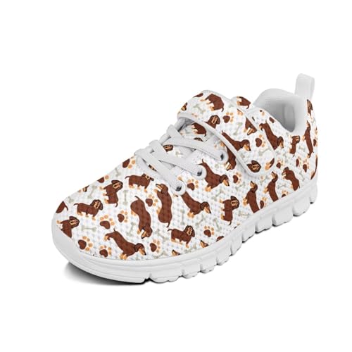 Kids Running Shoes Walking Sports Athletic Tennis Sneakers for Boys Girls Dachshund Pattern（White Sole）