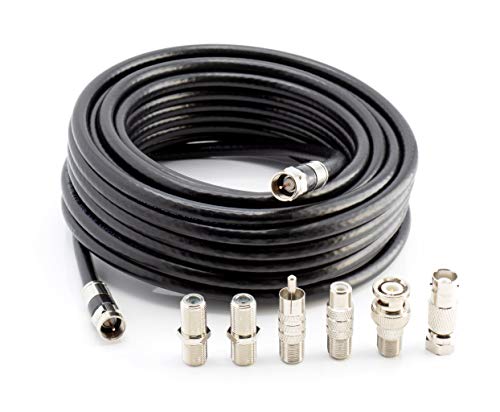 Digital Coaxial Cable Kit With Universal Ends -Rg6 Coax Cable And Six (6) Piece Adapter Kit Includes Male Female Rca Bnc F81, And Barrel Connectors - Black, 30 Feet #TOP10