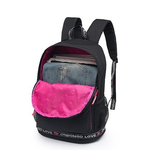 Mochila Onbongo Impermeável Reforçada Faculdade Viagem (Preto/Rosa)