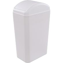 Vababa 3 Gallon Plastic Trash Can, Slim Garbage Bin with Swing-Lid, White | 12 Liter Capacity, Swing-Top Lid, Slim Narrow Rectangular, Ideal For Bedroom, Restroom, Bathroom Waste Disposal