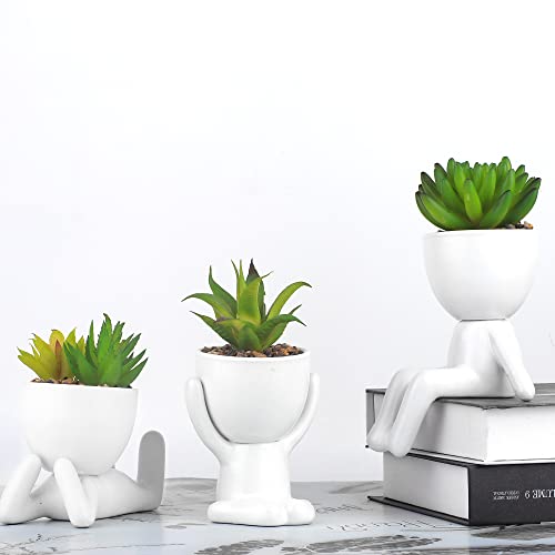 Hw Hugeway Int'l Faux Succulents In Pots Set Of 3 Small Potted Succulents Artificial Human Succulent Planter Small Faux Plants For Shelves Flower Pots Small Fake Plant For Home Decor #TOP6