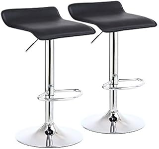 KKTONER 2 x Square Bar Stools PU Leather Swivel Adjustable Counter Stool Office Chair With Footrest (Black)