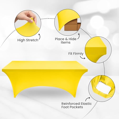 Image of Utopia Kitchen Spandex Tablecloth 1 Pack [6FT, Yellow] Tight, Fitted, Washable and Wrinkle Resistant Stretch Rectangular Patio Table Cover for Event, Wedding, Banquet & Parties [72Lx30Wx30H Inch]