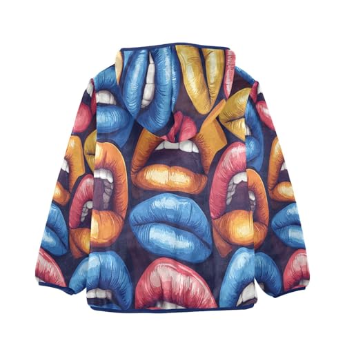 Colorful Lips Art Pattern Toddler Fleece Jacket Girl Boys Hooded Fleece Jacket Coat Warm Outwear Zip-up 3-10T2