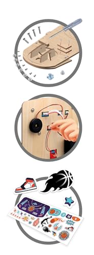 BUKI 2151 - Elektronischer Basketballkorb - DIY-Bausatz ab 8 Jahren – Ohne Löten montieren, 2 Spieler, 3 zusätzliche Geschicklichkeitsspiele enthalten – Maße 32×18×32 cm