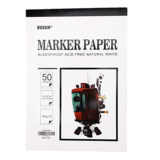 BOXUN Premium 50 Sheets Sketch Marker Paper Pad, Bleedproof Artist Drawing Paper, 8.27 x 11.69 Inch