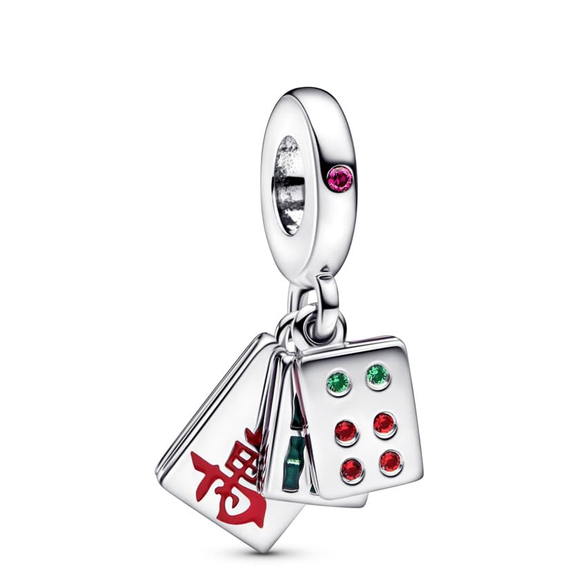 Charm colgante triple Mahjong Pandora de plata para pulseras y colgantes de mujer talla única