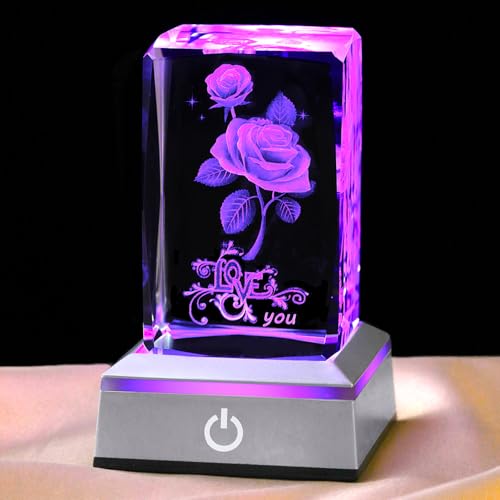 hochance 3D Rose Crystal Nightlight,Perfect Valentines Gift Ideas for Her