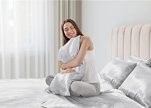 Image of Soft and Silk Satin Bedsheet for Single Bed - 400 TC Romantic Bedsheet Set for Bedroom | Bridal Wedding Bedsheet with Pillow Cover | Ideal for Gifting Silver Gray, Single Bed