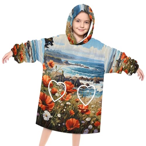 Wearable Blanket Hoodie for Kids, Mystical Florals Fleece Sweatshirt Blanket Oversized Blanket Sweatshirt with Pocket Flannel Warm Hooded Blanket 6-10 Year Old Girl Boy Gift, One Size