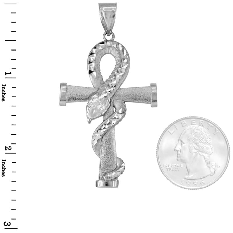 LA BLINGZ Sterling Silver Egyptian Ankh DC Coiled Snake Pendant (2 Sizes: M/L)4