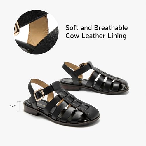 Image of BEAU TODAY Fisherman Sandals for Women, Women's Leather Flat Sandals, Gladiator Strappy Close Toe Roman Sandals Shoes Comfortable Dress Buckle Summer Shoes