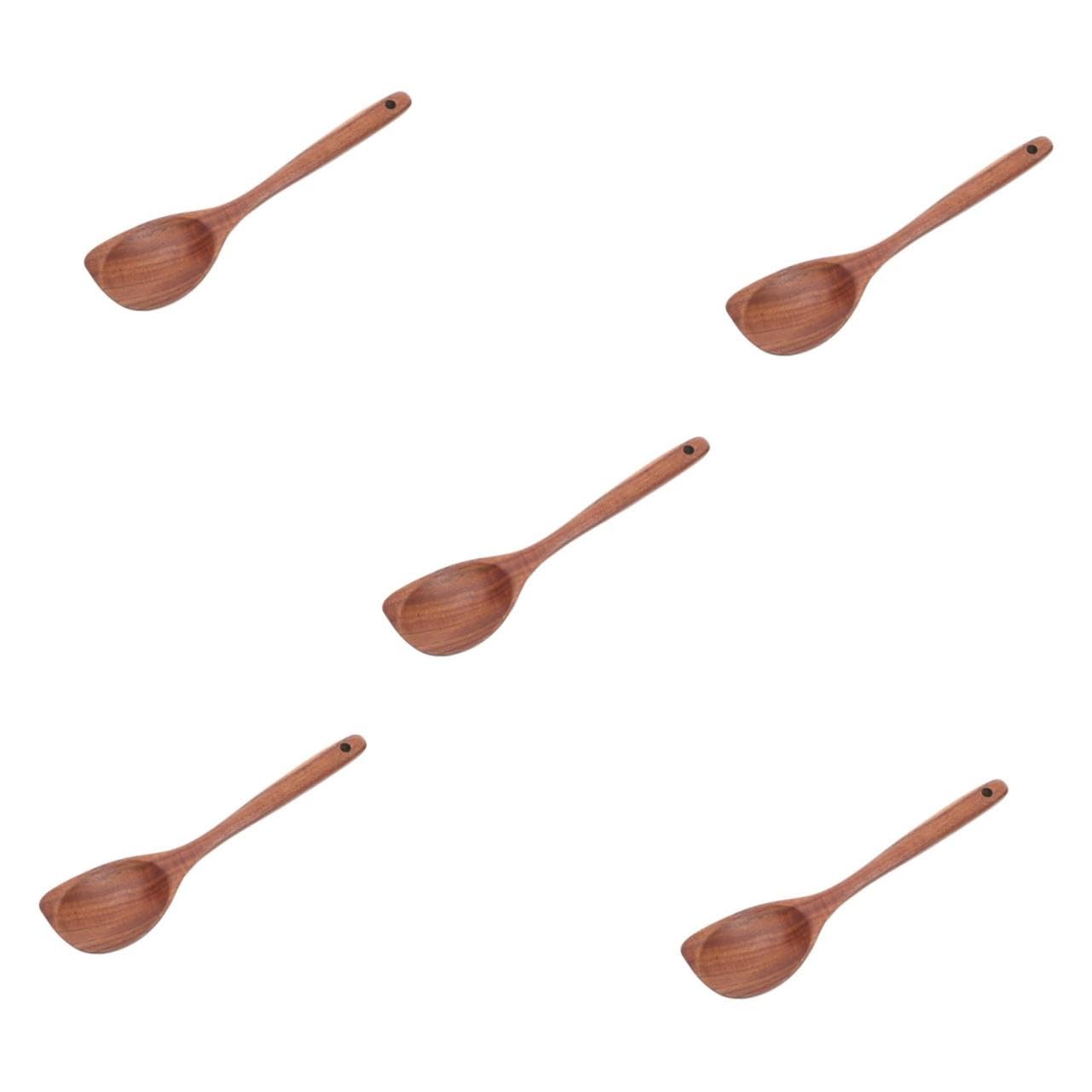 ABOOFAN 5 Piezas Cuchara De Bocina De Teca Japonesa Cucharón De Madera Para Cocinar Cuchara De Cocina De Madera Para Cocinar Mango Largo Marrón
