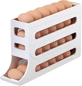 Porta Ovos com Rolamento Automático 4 Camadas Capacidade para 30 Ovos Organizador Dispensador Compacto para Geladeira