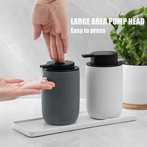 Image of Hand Soap Dispenser for Bathroom Decro, Ceramic Liquid Pump Bottles Refillable Dish Dispenser for Kitchen Farmhouse Colleage Dorm, Matte Grey
