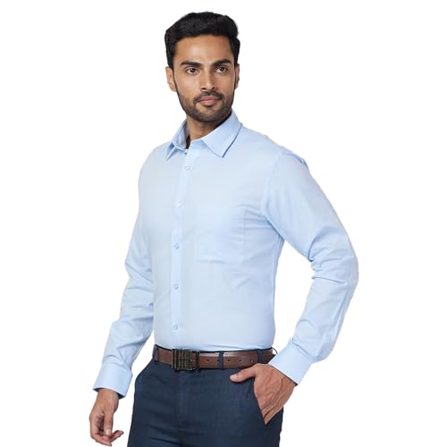 Image of Raymond Men Cotton Slim Fit Structure Pattern Semi Cut Away Collar Formal Shirt