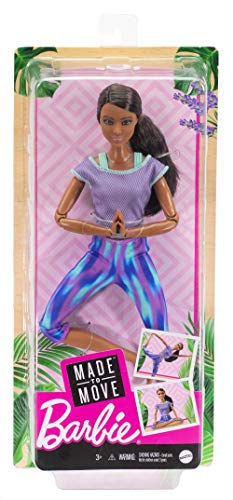Barbie GXF06 - Made to Move Puppe mit dunkle braunem Haar, bewegliche und sportliche Modepuppe mit 22 Gelenken… – Bild 8