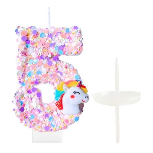 CasaPopz Unicorn Birthday Number Candles for Cake, Pink Number 5 Candle, Fun Glitter Unicorn Cake Topper, Birthday Decorations Cupcake Topper for Party Supplies