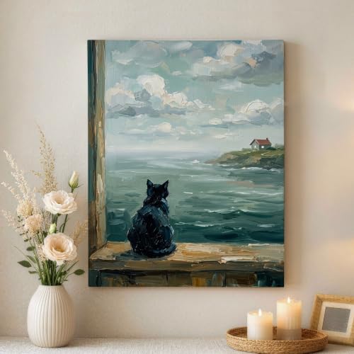 Pintura de paisaje oceánico verde y azul en lienzo envuelto premium para oficina de 16x20