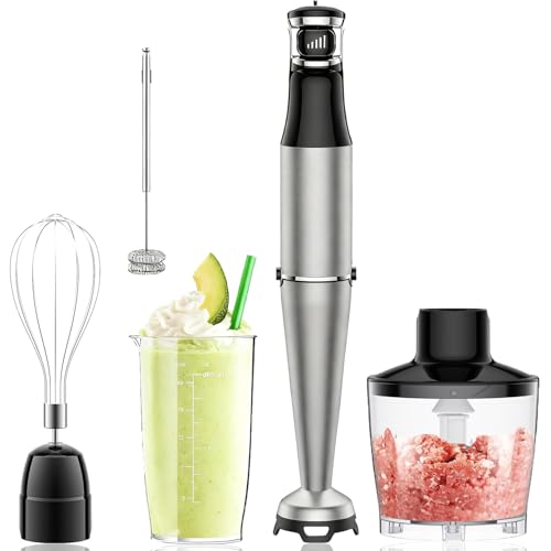 Immersion Hand Blender Stick Blenders Sets 5-in-1 Multi-functional Kitchen Blender with Nylon Blade Cover, with Egg Whisk, Milk Frother Attachments for Kitchen, Puree,Soup,Smoothies