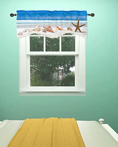 Alandar Home Beach Starfish Valance Curtain For Kitchen Windows,Sea Shell Window Valances Rod Pocket Curtains With Tassel,Summer Blue Short Window Treatment For Living Room Bathroom Bedroom 54X18In #TOP5