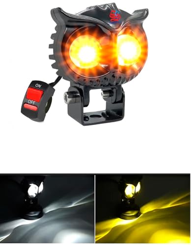 Image of 45W LED Owl Fog Light Projector Lamp ? High Brightness Dual Lens Spot Beam for All Motorcycles, Scooty, Bikes, and Cars (Metal Body, 12-24V, Pack of 1 with Switch, Multicolour)