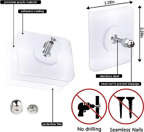 Image of SHOPPOFOBIX Adhesive Hooks 13.2LB(Max) Heavy Duty Self Adhesive Hooks Transparent Waterproof and Oilproof Wall Hooks for Kitchen Bathroom Shower Door Outdoor (Nail Hook, 5)
