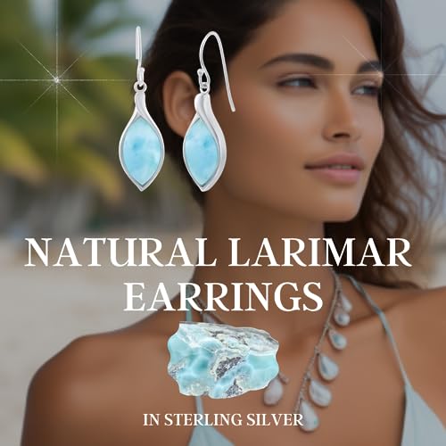 Beaux Bijoux Sterling Silver Larimar Earrings for Women | Beautiful Natural Dominican Larimar Jewelry | Marquise Shaped Blue Larimar Stones | Unique Dangle Hypoallergenic Earrings3