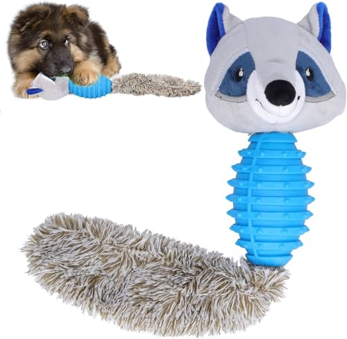 Image of Squeaky Dog Toy Plush No Filling Dog Chew Toy Cute Crinkle Small Animals Squeaky Toy for Puppy Tooth Training Chewing (Raccoon - Blue)