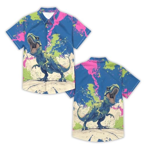 Image of Kids Tie-dye Hawaiian Shirt 80s Button Down Retro Short Sleeve Casual Beach Tropical Funny Party Outfits for Boys