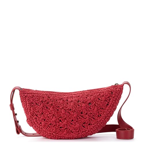 Image of The Sak Tess Crochet Crescent Shoulder Bag - Premium Women's Handbag for Everyday & Travel - Adjustable Strap with Zipper Closure - Scarlet Primrose Straw
