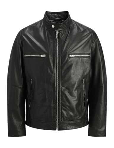 Manteau Jprccscott Leather Racer Jkt Jack & Jones en cuir de mouton premium avec finitions métal