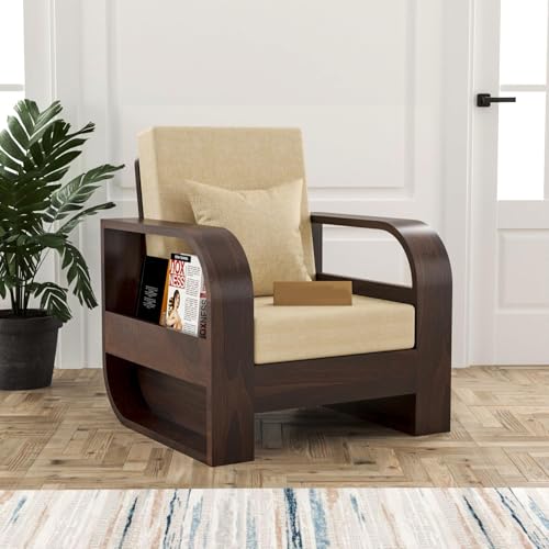 Image of Sheesham Wood 1 Seater Sofa Set for Living Room Home Office Solid Wood Sofa Set Furniture Wooden Single Seater Sofa Set