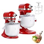 Ice Cream Maker Attachment for KitchenAid Mixers, Fits KitchenAid 4.5/5QT & 6QT Stand Mixers, Frozen Ice Cream & Sorbet Gelato Maker for KitchenAid, 2 Quart, White(Machine/Mixer Not Included)