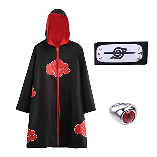 Uchiha Itachi Abrigo con capucha Anime Cosplay Disfraz con diadema y anillo para niños y adultos...