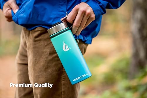Image of HYDRO CELL Stainless Steel Insulated Water Bottle with Straw - For Cold & Hot Drinks - Metal Vacuum Flask with Screw Cap and Modern Leakproof Sport Thermos for Adults (Teal /Blue 18oz)