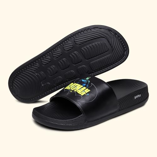 Image of YOHO Sliders for Men | Comfortable and Lightweight Slides | WB Cartoon & Comic Characters: Batman,Superman,Tom & Jerry,Rick & Morty,Big Bang Theory, Friends and Scooby Doo for Boys
