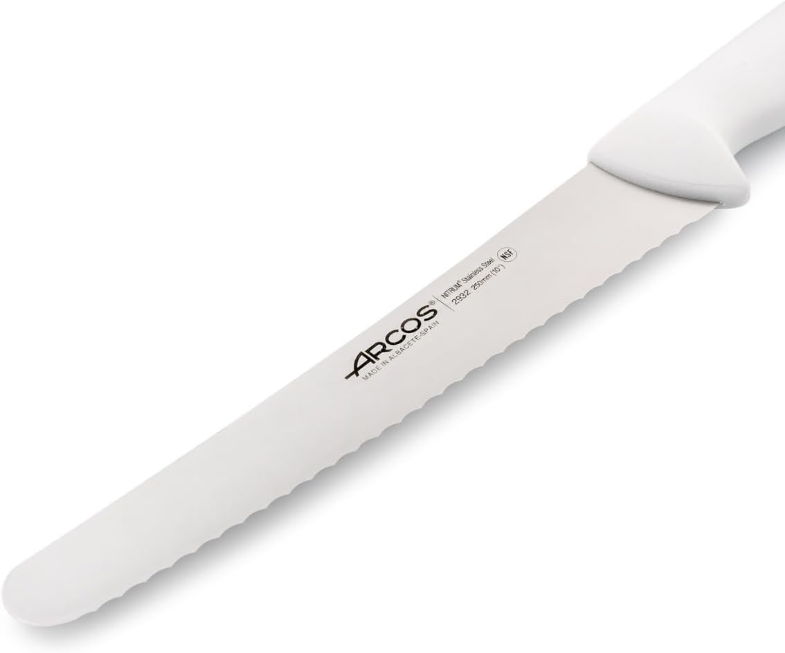 Arcos Pastry Knife/Cake Knife 10 Inches Nitrum Stainless Steel and 250 mm blade.Cut, section, and slice bases for cakes. Ergonomic Polypropylene. Handle Series 2900. Color White