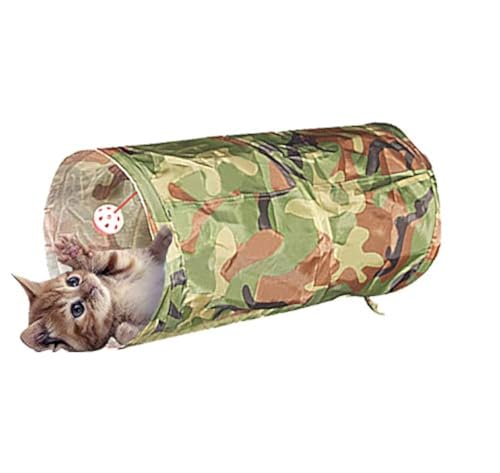 Tunnel per gatti, pieghevole, leggero, a 5 vie, con pompon e campanelle, giocattolo interattivo per gattini, coniglietti, cuccioli, furetti, porcellini d'India