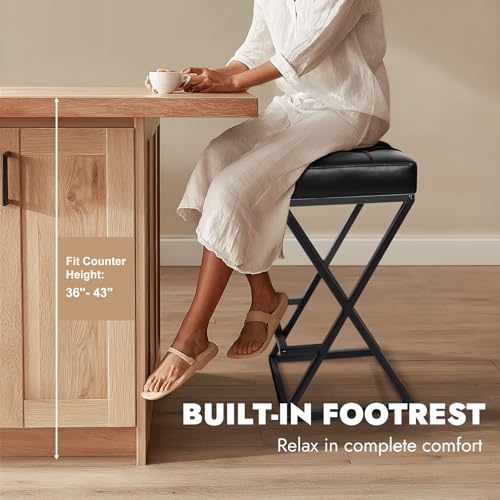 Image of Bar Stools Set of 3, 26 Inch Counter Height Stool Faux Leather Black