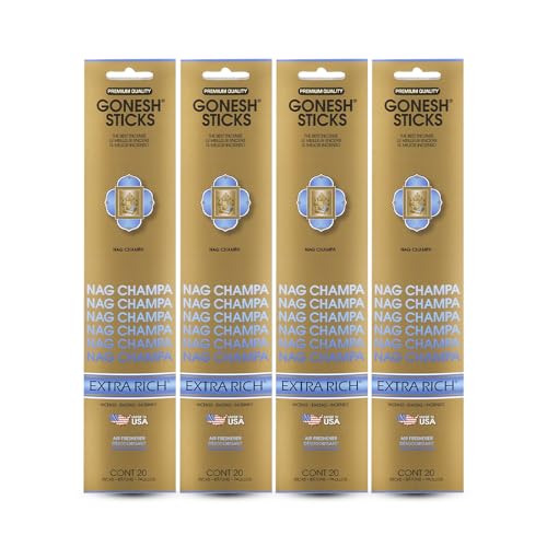 Gonesh - Extra Rich Scented Incense Sticks - Non-Toxic 10” Slow Burn Aromatic Sticks - Nag Champa - 80 Pack