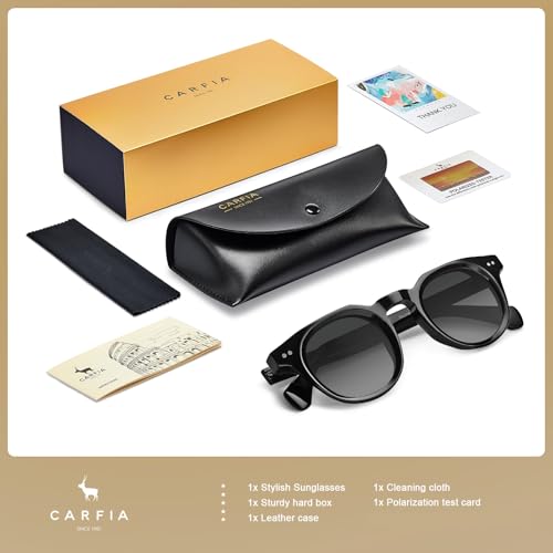 Image of CARFIA Retro Sunglasses for Men Polarized UV400 Protection, Cool Round Acetate Fashion Shades