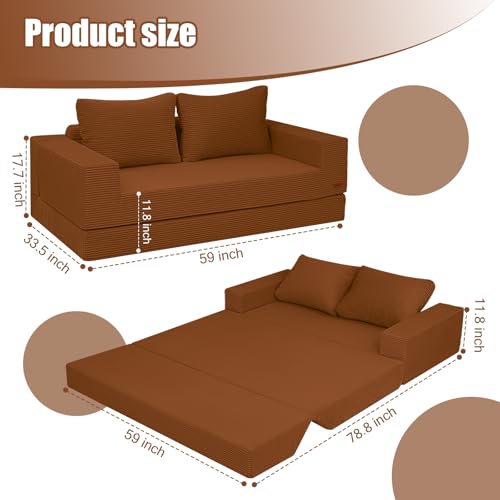 Image of COMAX Futon Sofa Bed, Convertible Sofa Bed, Folding Boneless Couches | Boneless Couch for living room, 4‑in‑1 Fold Out Small Foldable Loveseat Floor Sleeper Mattress Lounge Space‑Saving