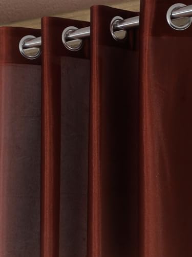 Image of Home Sizzler 2 Pieces Solid Patch Bloom Burst Eyelet Polyester Door Curtains - 7 Feet, Brown