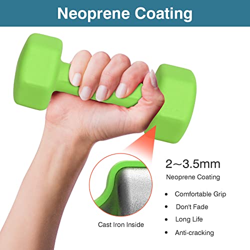 JX FITNESS Dumbbells Hand Weights Set of 2-Neoprene Coated Exercise Fitness Dumbbells for Home Gym Equipment Workouts Strength Training Free Weights for Women, Men Seniors, Teens, and Youth (5lb,2 3 5 8 Pounds)